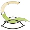 Double Sun Lounger with Canopy Textilene Green and Cream