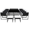 13 Piece Patio Dining Set with Cushions Poly Rattan Black