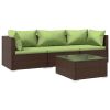 4 Piece Patio Lounge Set with Cushions Poly Rattan Brown