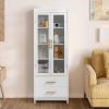 FCH MDF Spray Paint 2 Glass Doors 2 Pumping Bathroom Cabinet White