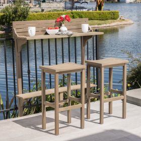 Caribbean Outdoor 3 Piece Acacia Wood Balcony Bar Set, Grey