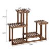 4-Story 7-Seat Multi-Function Carbonized Wood Plant Stand Vertical Shelf Flower Display Rack Holder