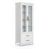 FCH MDF Spray Paint 2 Glass Doors 2 Pumping Bathroom Cabinet White