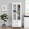 FCH MDF Spray Paint 2 Glass Doors 2 Pumping Bathroom Cabinet White