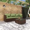 4 Piece Patio Lounge Set with Cushions Poly Rattan Brown