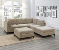 Modular Living Room Furniture Armless Chair Camel Chenille Fabric 1pc Cushion Armless Chair Couch Exposed Wooden base