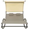 Double Sun Lounger with Canopy Textilene Taupe and Cream