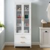 FCH MDF Spray Paint 2 Glass Doors 2 Pumping Bathroom Cabinet White