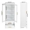 FCH MDF Spray Paint 2 Glass Doors 2 Pumping Bathroom Cabinet White