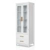 FCH MDF Spray Paint 2 Glass Doors 2 Pumping Bathroom Cabinet White