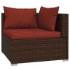 5 Piece Patio Lounge Set with Cushions Poly Rattan Brown