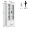 FCH MDF Spray Paint 2 Glass Doors 2 Pumping Bathroom Cabinet White