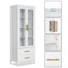 FCH MDF Spray Paint 2 Glass Doors 2 Pumping Bathroom Cabinet White