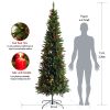 Artificial Slim Christmas Tree Pre-lit Pencil Feel Real Skinny Fir Tree with Cones and Berries 7.5ft foldable metal stand