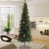 Artificial Slim Christmas Tree Pre-lit Pencil Feel Real Skinny Fir Tree with Cones and Berries 7.5ft foldable metal stand