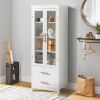 FCH MDF Spray Paint 2 Glass Doors 2 Pumping Bathroom Cabinet White