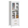 FCH MDF Spray Paint 2 Glass Doors 2 Pumping Bathroom Cabinet White