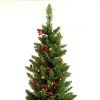 Artificial Slim Christmas Tree Pre-lit Pencil Feel Real Skinny Fir Tree with Cones and Berries 7.5ft foldable metal stand