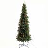 Artificial Slim Christmas Tree Pre-lit Pencil Feel Real Skinny Fir Tree with Cones and Berries 7.5ft foldable metal stand