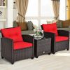 3 Pieces Rattan Patio Furniture Set with Washable Cushion