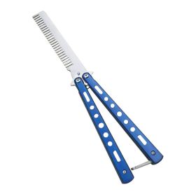 Outdoor Camping Comb Practice Knife, Uncut Butterfly Folding Knife (Color: Blue)