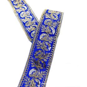 Gold Thread Stranded Rope Embroidery Ribbon (Option: Sapphire Blue 5cm-Sapphire Blue-100 Yards Can Be Customized)