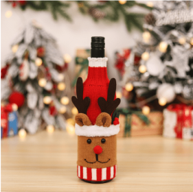 Christmas Decorations Old Man Snowman Bottle Cover Knitted (Option: Elk Wine Bottle Set)