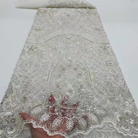 Embroidery Heavy Industry Beaded Tulle Lace Fabric (Option: White-5 Yards)