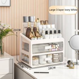 Desktop Transparent Drawer Cosmetic Storage Box (Option: Ivory white large 3layers)