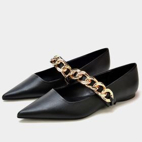 Women's Shoes Chain Decoration Fashion Flat Bottom (Option: Black-35)