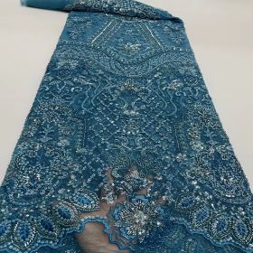 Embroidery Heavy Industry Beaded Tulle Lace Fabric (Option: Blue-5 Yards)