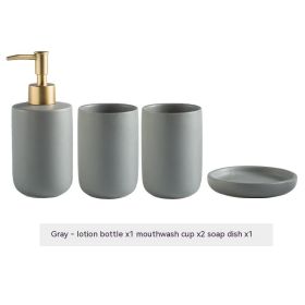 Solid Color Ceramic Bathroom Four-piece Set (Option: Gray 4pc)