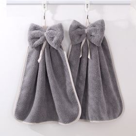 High Density Coral Velvet Bow Cute Hanging Hand Towel Absorbent (Option: Light Gray-33x33)