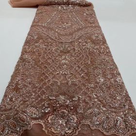 Embroidery Heavy Industry Beaded Tulle Lace Fabric (Option: Orange Pink-5 Yards)