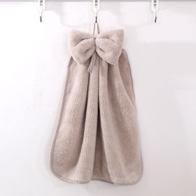 High Density Coral Velvet Bow Cute Hanging Hand Towel Absorbent (Option: Light Camel-33x33)