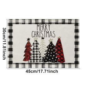 Christmas Scene Setting Props Cartoon Linen Plaid Placemat (Option: Black And White Plaid)