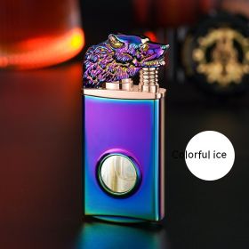 Wolf Head Luminous Transparent Gas Bin Double Fire Conversion Lighter (Option: Color Ice-Wolf Head Gift Box)