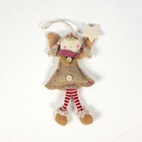 Fabric Wood Piece Christmas Smiling Angel Doll Pendant (Option: D Handheld Five Pointed Star)