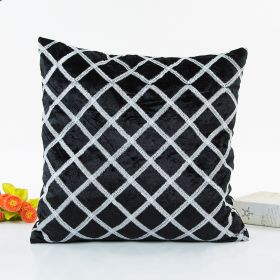 Pastoral Fashion Personality Simple Trend Stripe Wild Ribbon Embroidered Pillowcase (Option: Black-45X45CM)