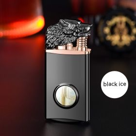 Wolf Head Luminous Transparent Gas Bin Double Fire Conversion Lighter (Option: Black Ice-Wolf Head Gift Box)