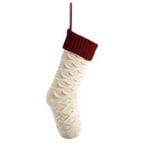 Christmas Gift Bag Decorative Socks Knitted Hanging Decoration (Option: Ivory White Body Purplish Red)