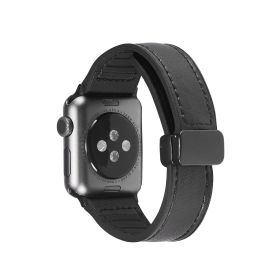 Magnetic Buckle Crazy Horse Grain Leather Suitable For Watch Band (Option: Matte Black-42mmto44mm45mmto49mm)