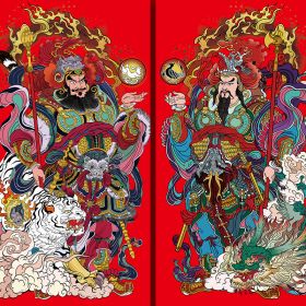 Dragon Year Chinese New Year Door-God Stickers Door Decoration (Option: Dragon Tiger 28X51CM)