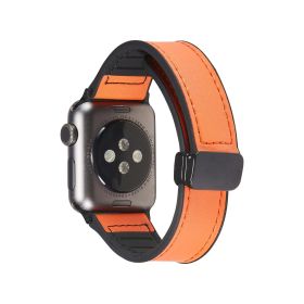 Magnetic Buckle Crazy Horse Grain Leather Suitable For Watch Band (Option: Orange-42mmto44mm45mmto49mm)