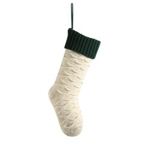 Christmas Gift Bag Decorative Socks Knitted Hanging Decoration (Option: Ivory White Body Dark Green)