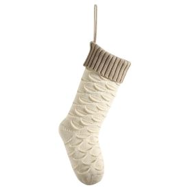 Christmas Gift Bag Decorative Socks Knitted Hanging Decoration (Option: Ivory White Body Linen)