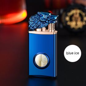 Wolf Head Luminous Transparent Gas Bin Double Fire Conversion Lighter (Option: Blue Ice-Wolf Head Gift Box)