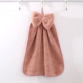 High Density Coral Velvet Bow Cute Hanging Hand Towel Absorbent (Option: Coral Pink-33x33)