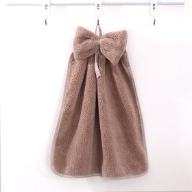 High Density Coral Velvet Bow Cute Hanging Hand Towel Absorbent (Option: Light Brown-33x33)