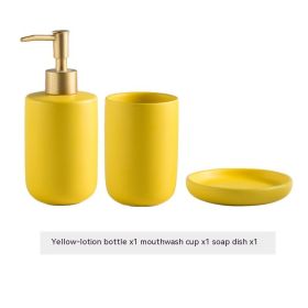 Solid Color Ceramic Bathroom Four-piece Set (Option: Yellow 3pc)